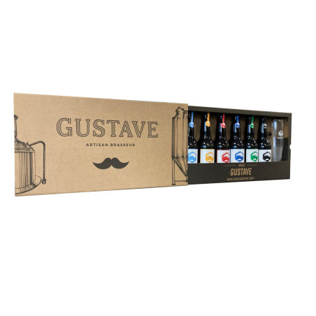 Coffret cadeau étui 6 bières Gustave et un verre Coffret cadeau étui 6 bières Gustave et un verre